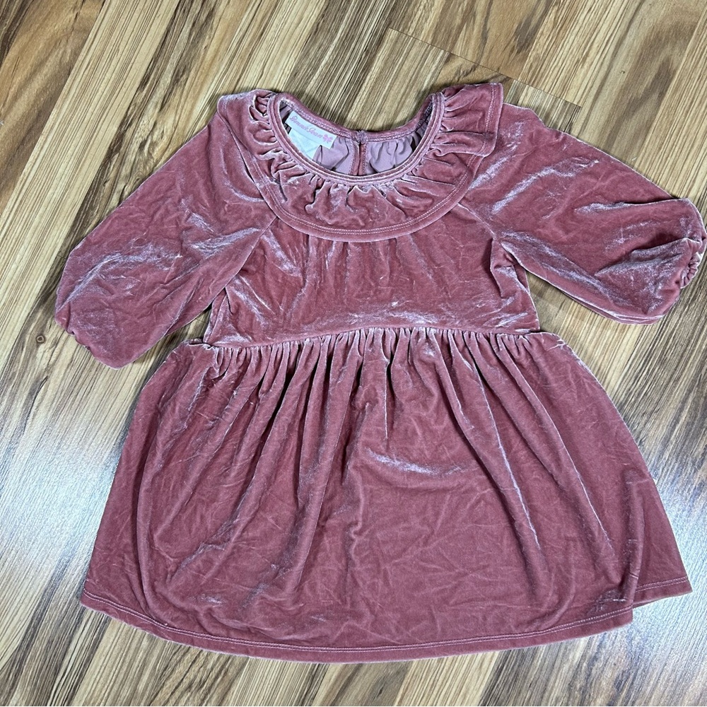 Bonnie Jean Girl's Dress Adeline Velvet 5T Mauve Pink Ruffle Balloon Sleeve